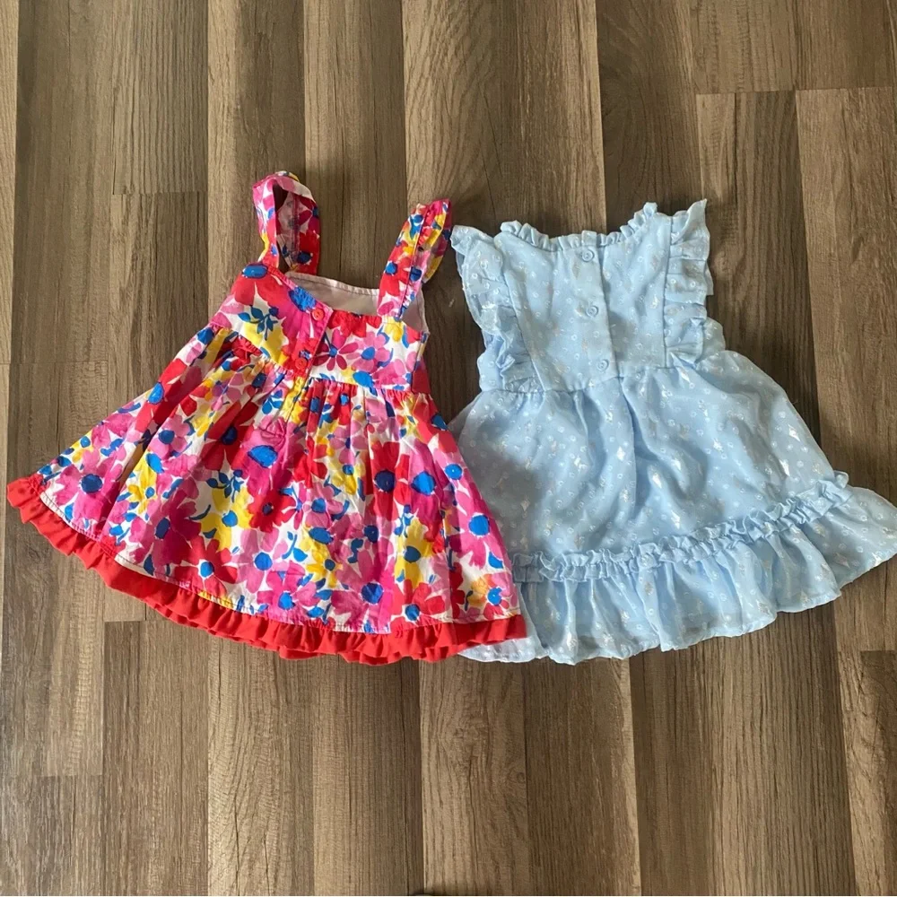 Nanette Baby Light Blue Ruffle Dress and floral red and pink bundle size 12M